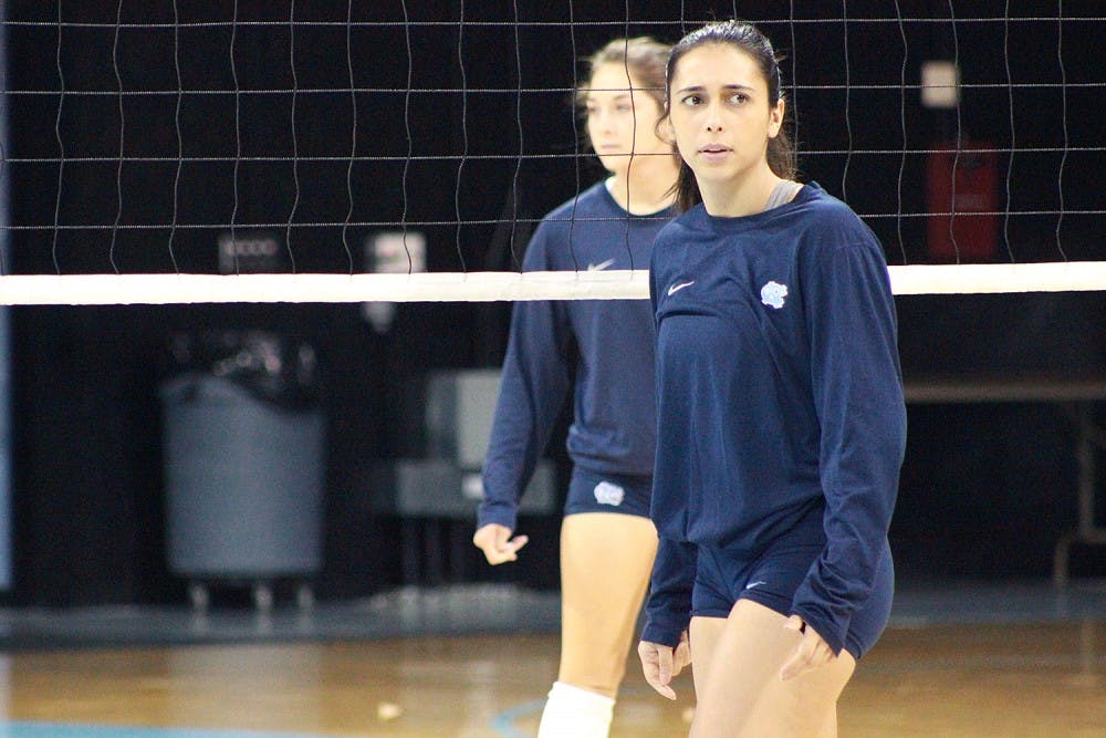 Ece Taner, a senior varsity  member of the Carolina Volleyball team, pictured on Tuesday evening in Carmichael Arena.