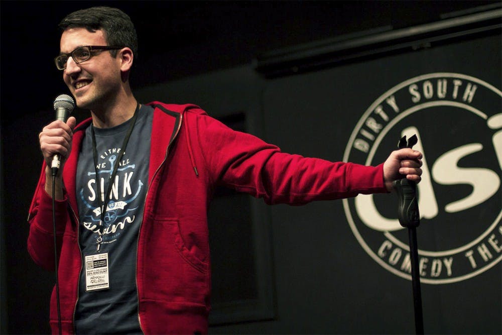<p>Andrew Aghapour, a Ph.D. student and stand-up writing workshop teacher, performs at N.C. Comedy Arts Festival on Feb. 5. Courtesy of Ryan Kelly Coil. </p>
