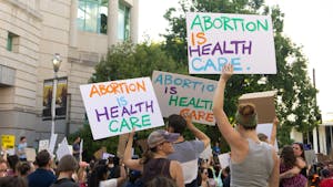 Supporters of abortion rights gather in Raleigh to protest the U.S. Supreme Court's decision to overturn Roe v. Wade on June 24, 2022.