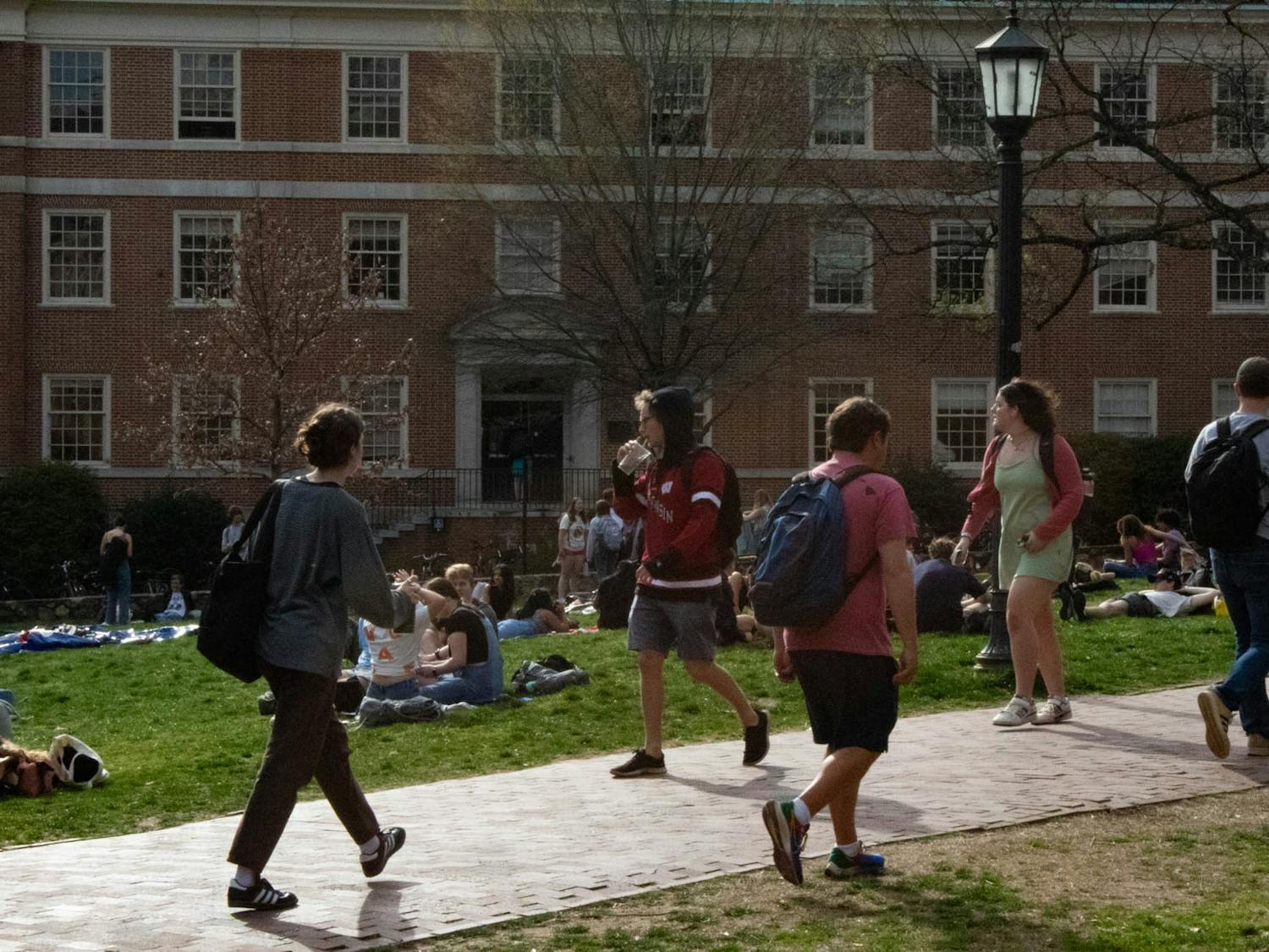 Students traverse the university grounds on Monday, March 6, 2023.