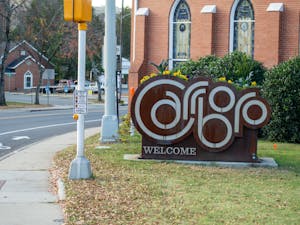 Carrboro welcome sign sits on Franklin Street on Nov. 7, 2022.