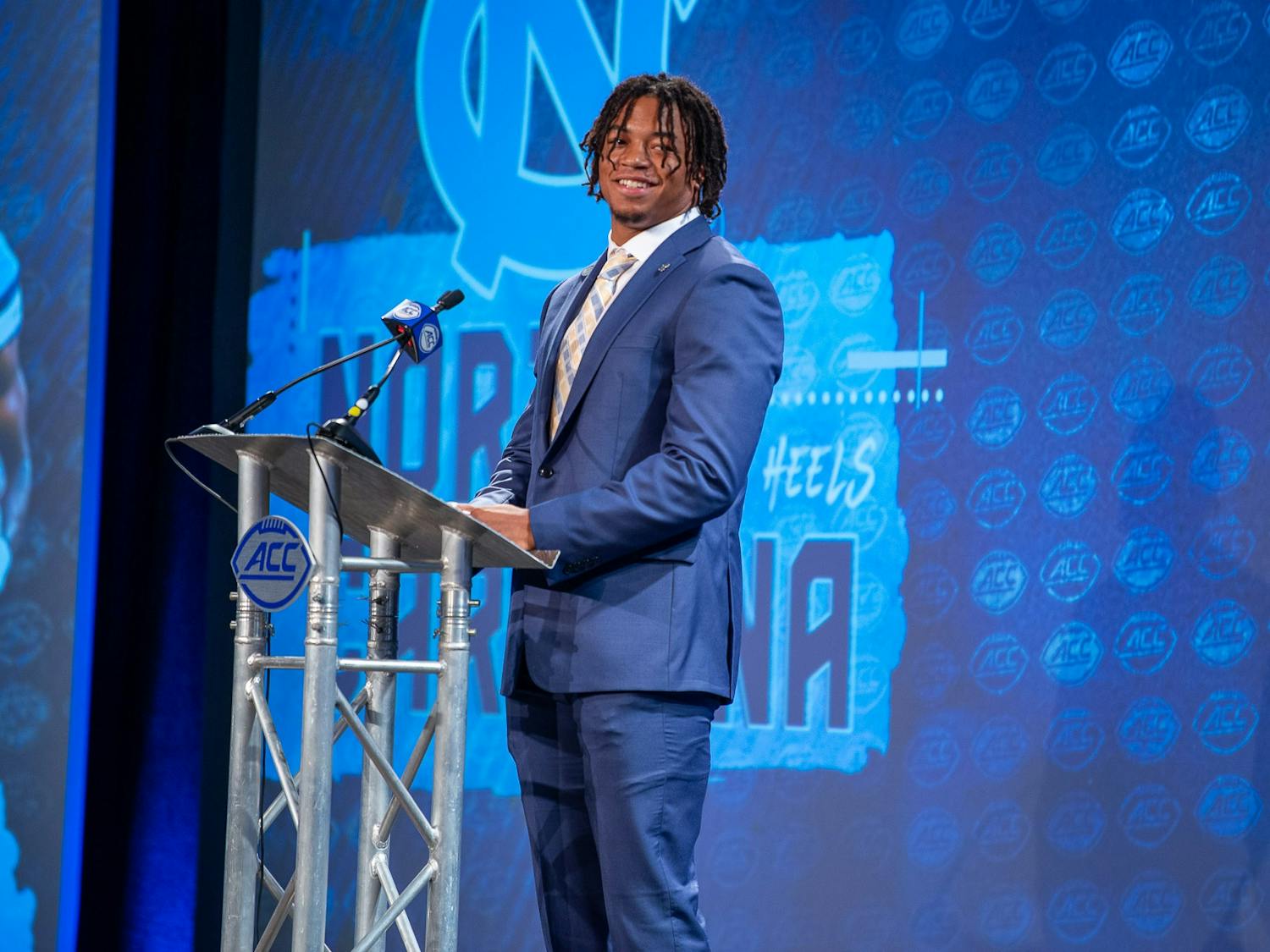 Cedric Gray, Linebacker, speaks during the ACC Kickoff Press Conference in The Westin Charlotte in Charlotte, NC on Thursday, July 21, 2022. 