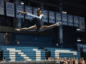 North Carolina sophomore Khazia Hislop competes against N.C. State on Jan. 12 at Carmichael Arena.