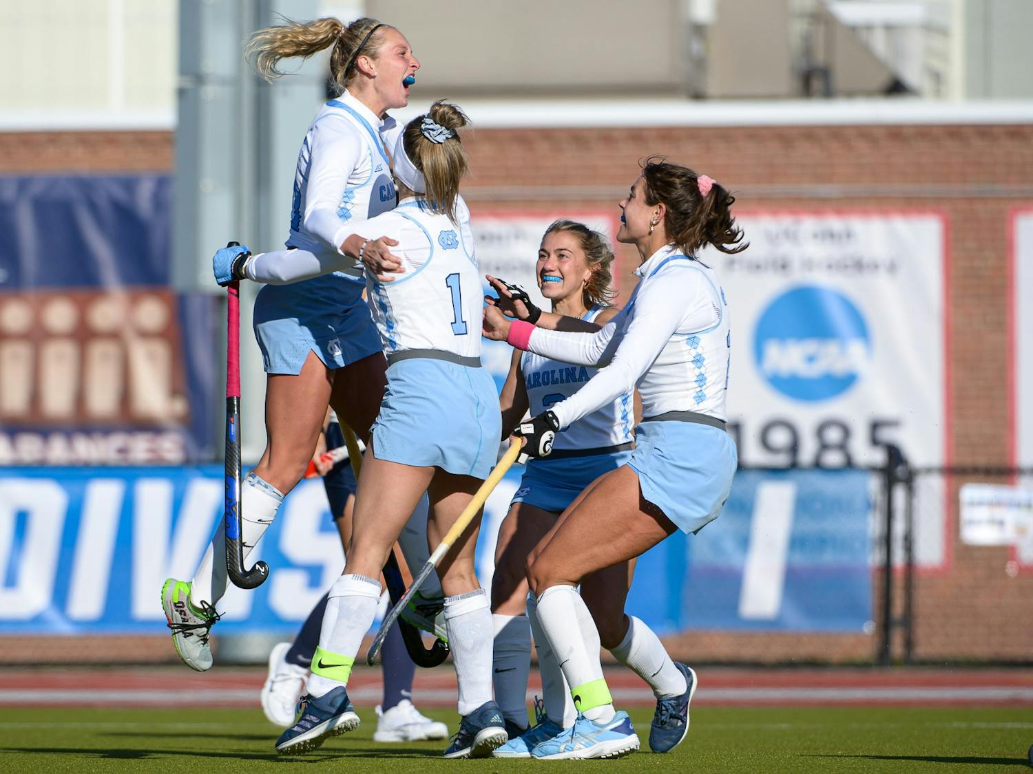 UNC senior Forward Paityn Wirth (10) celebrates a goal during the Field Hockey game against Penn State on Friday, Nov. 18, 2022 at the George J. Sherman Sports Complex in Storrs, Connecticut. UNC won 3-0.