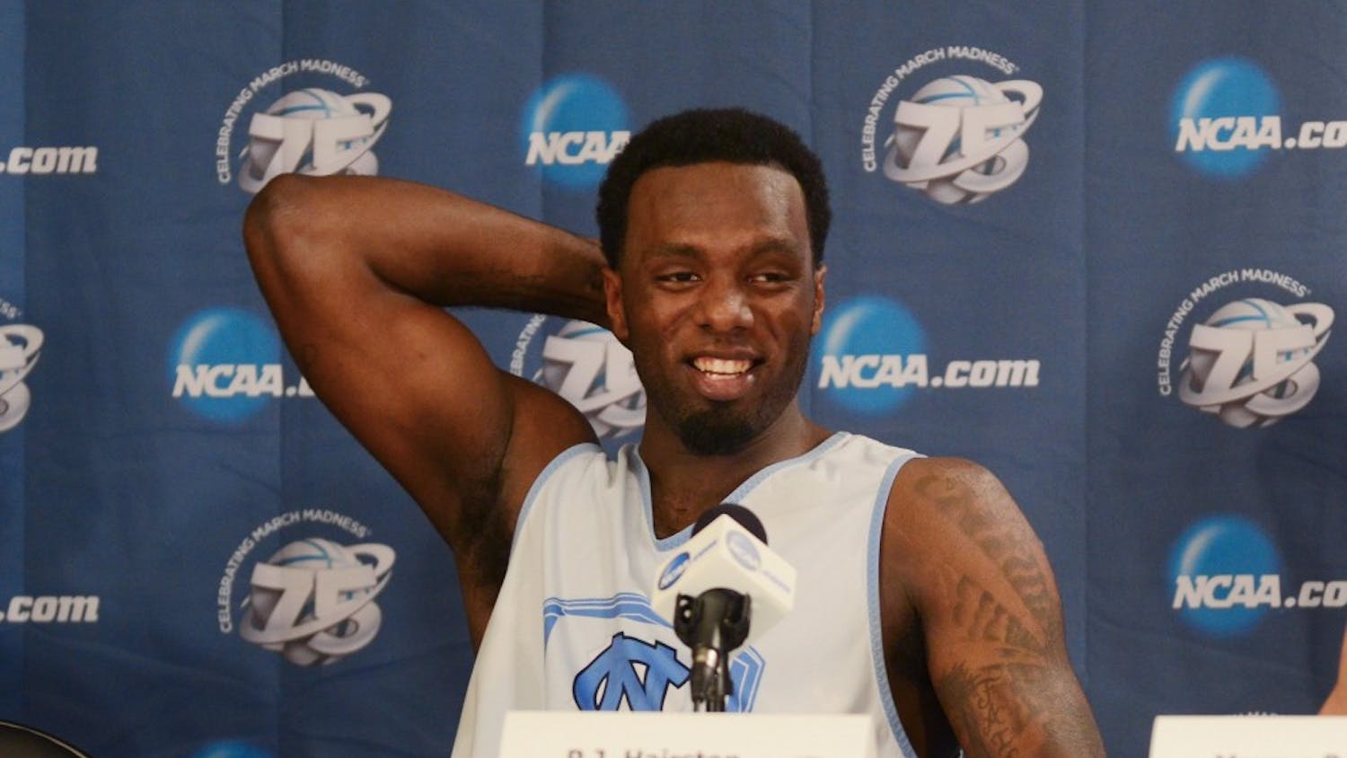 P.J. Hairston speaks to members of the media on March 23rd, 2013 in the Sprint Center in Kansas City, Missouri.