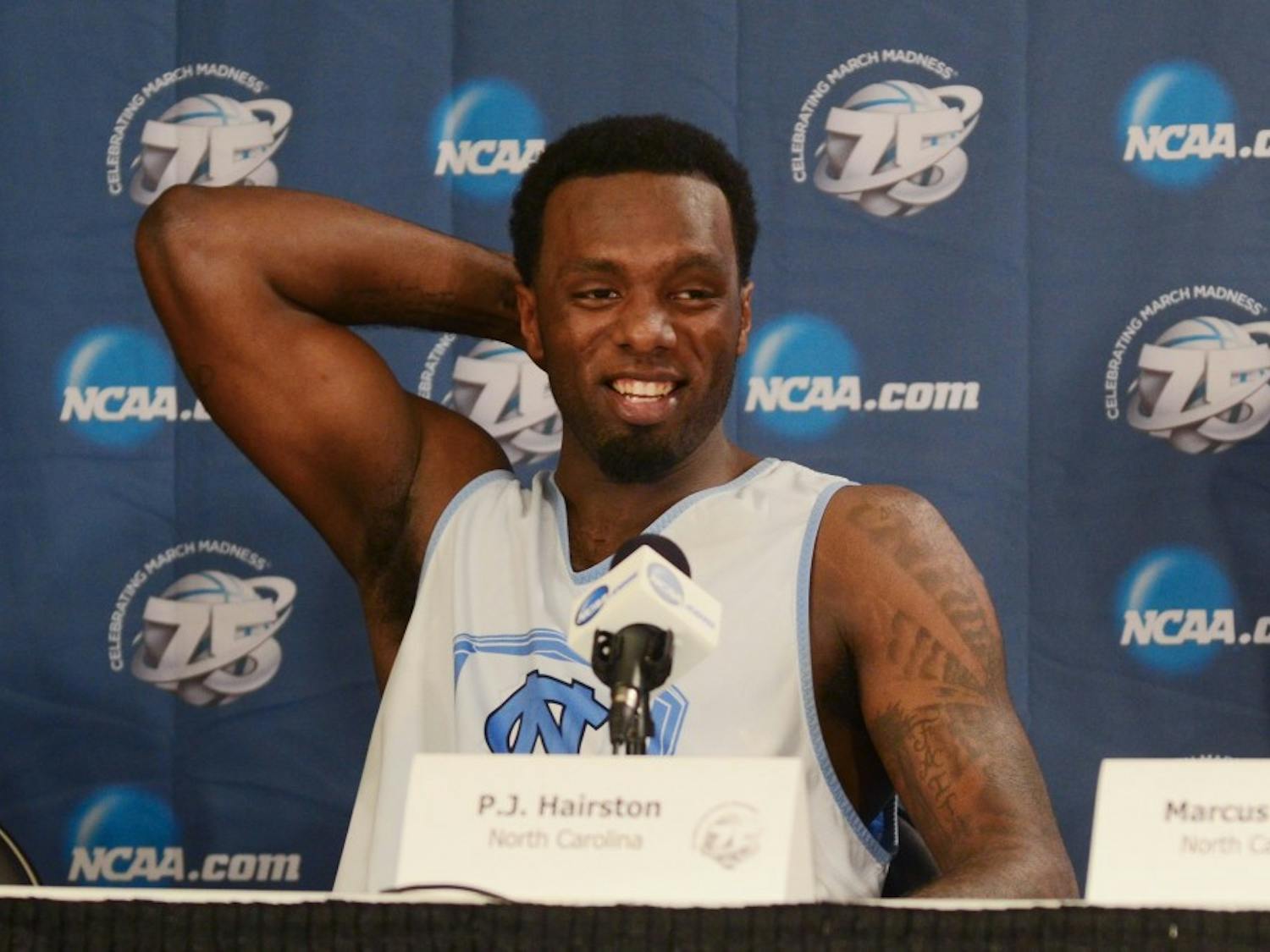 P.J. Hairston speaks to members of the media on March 23rd, 2013 in the Sprint Center in Kansas City, Missouri.