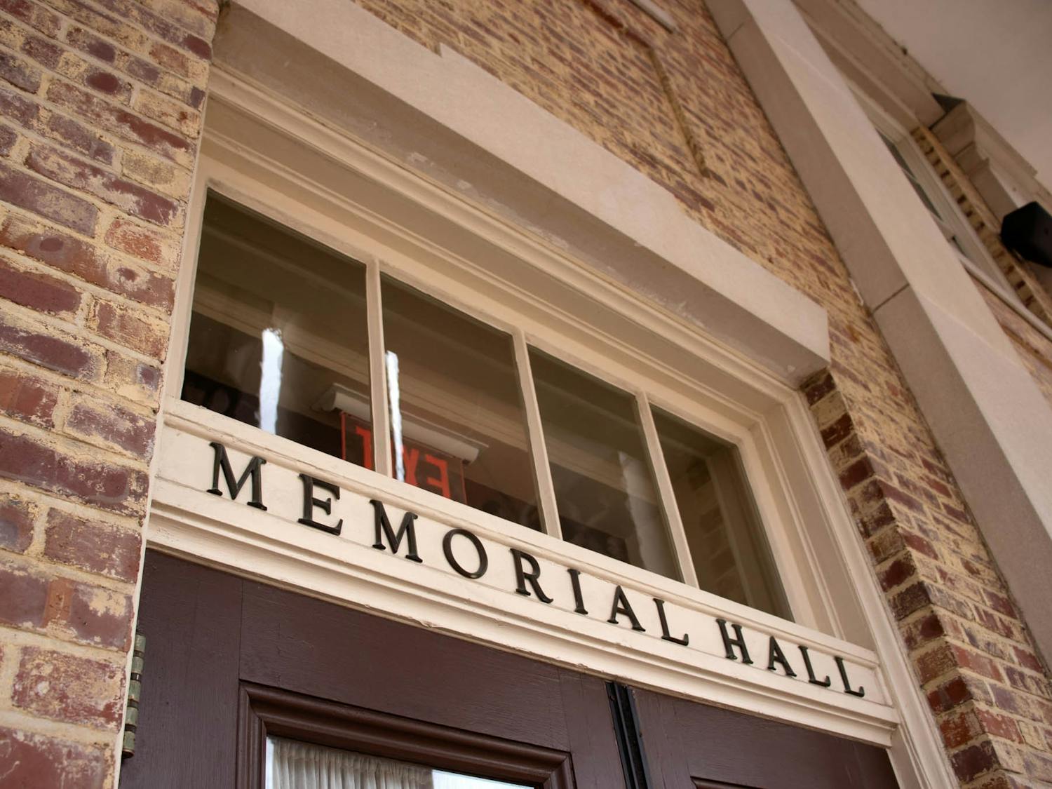Memorial Hall is covered with plaques honoring slaveholders and Confederate soldiers, pictured here on Feb. 20, 2023.