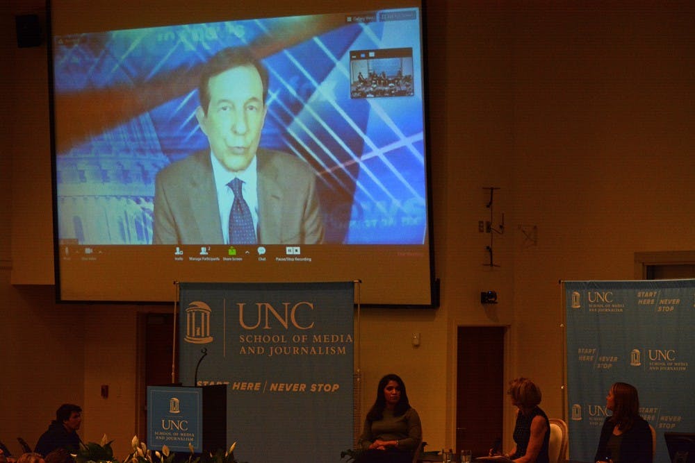 The keynote speaker, Chris Wallace from FOX News, joined the lecture through a video call with the Carroll Auditorium. 