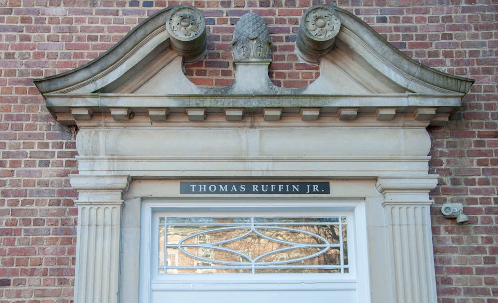 Ruffin Residence Hall on North Campus on February 22, 2021. Ruffin Residence Hall was originally named after Thomas Ruffin, but the University decided to rename it after his son, Thomas Ruffin Jr., in 2020.