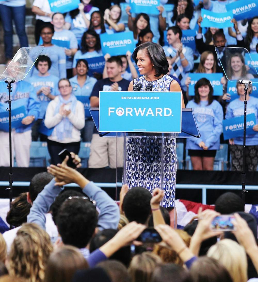 Michelle Obama spoke to students and grassroots supporters in Carmichael Arena on Tuesday afternoon.