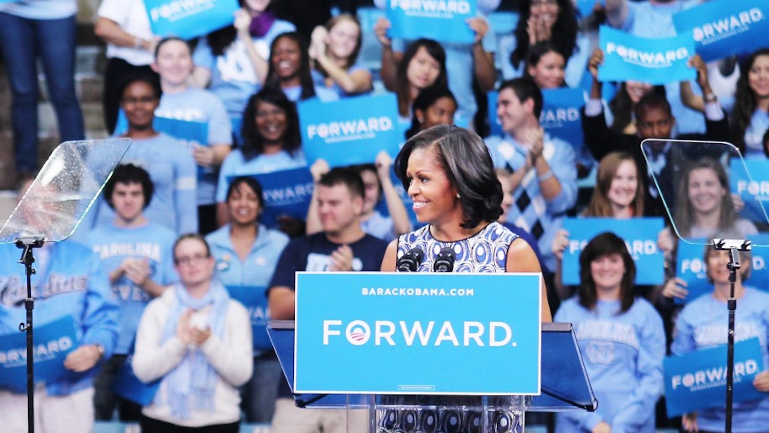 Michelle Obama spoke to students and grassroots supporters in Carmichael Arena on Tuesday afternoon.