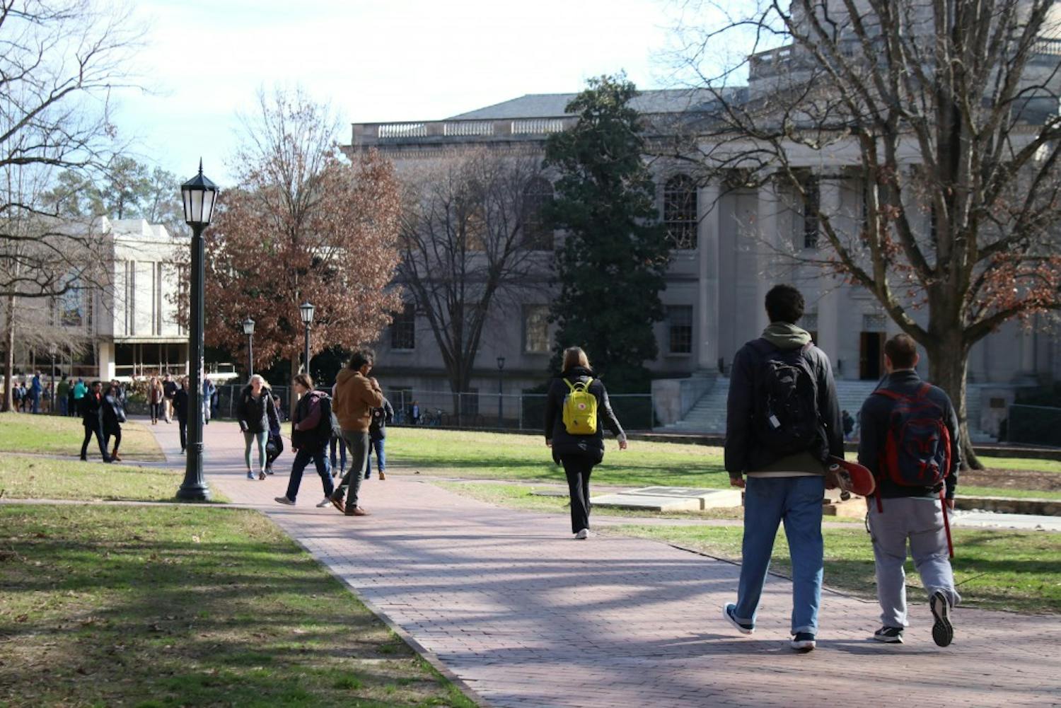 students walking quad