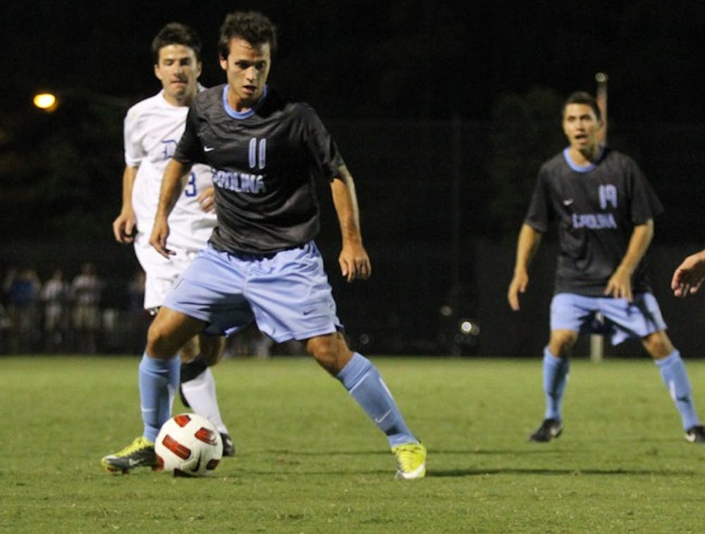 Bruno Castro controls the ball against Duke on Friday. The freshman’s 79th-minute goal gave UNC a 1-0 win. It was his first as a Tar Heel.