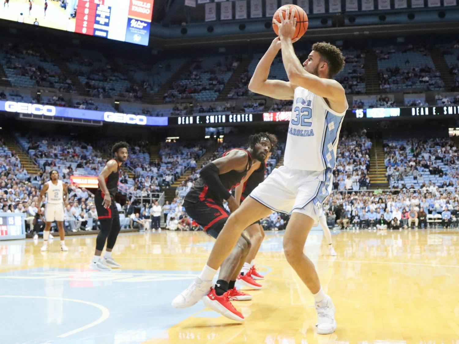 UNC graduate forward Pete Nance (32) shoots the ball during a home game against Gardner-Webb at the Dean Smith Center on Nov. 15, 2022.
