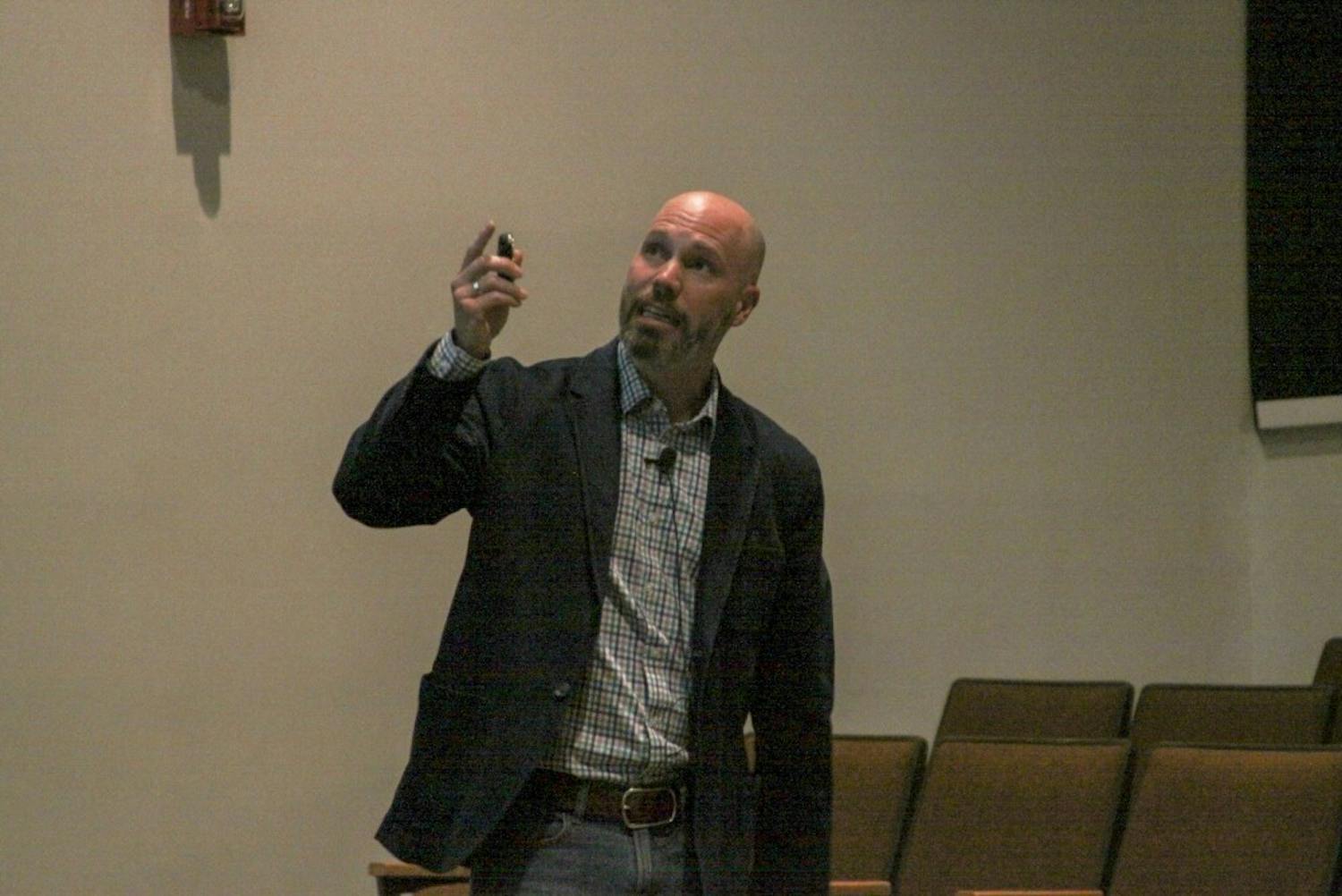 UNC-Chapel Hill alumnus and current associate professor of sociology at James Madison University Dr. Matt Ezzell gives a talk on consent, rape culture, and campus sexual assault for Sexual Assault Awareness Month on April 3 in the Student Union.