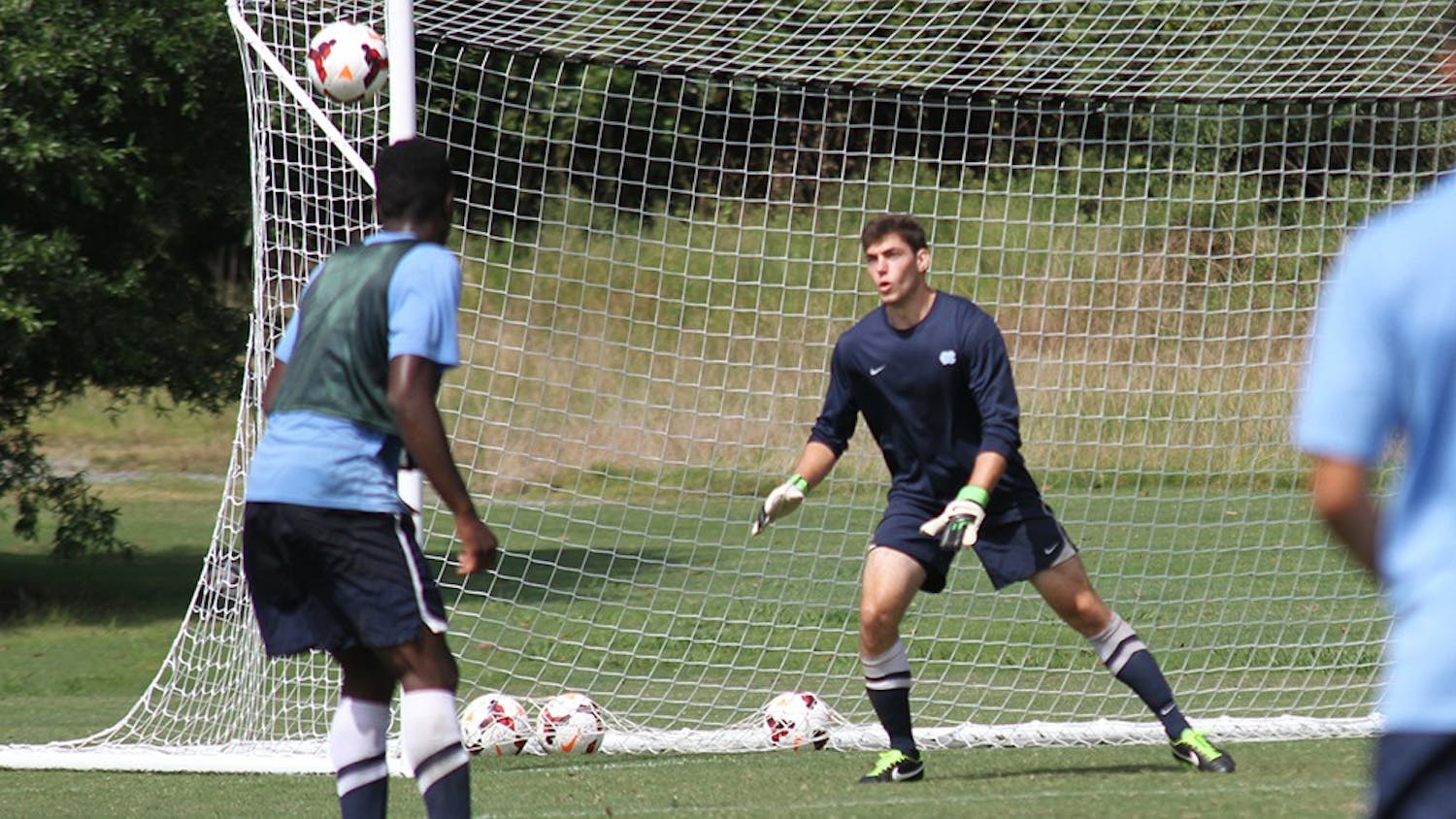 Men's soccer team practices at the Finley practice fields on Thursday, August 15. 