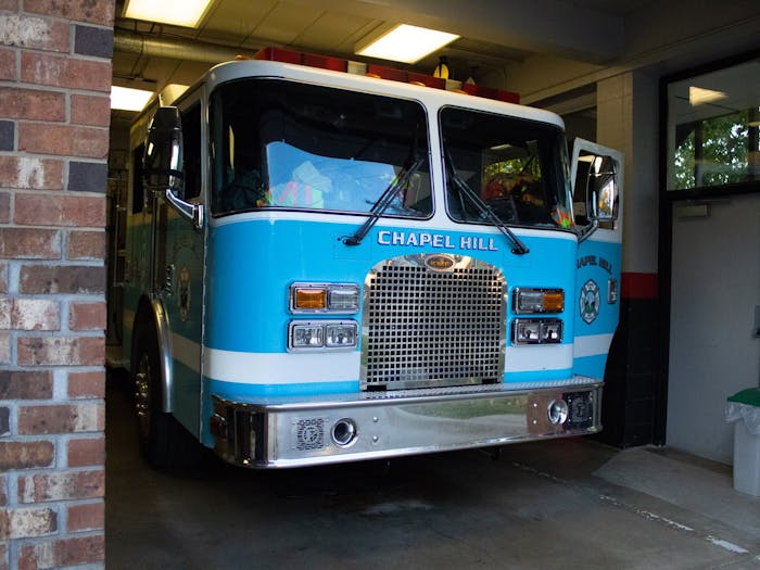 Carolina blue fire truck is photographed at Chapel Hill Fire Department on Martin Luther King Jr. Blvd on Oct. 10. Fire Prevention Week is Oct. 9 through Oct. 15. The motto for this year’s week is “Fire won’t wait. Plan your escape™.”