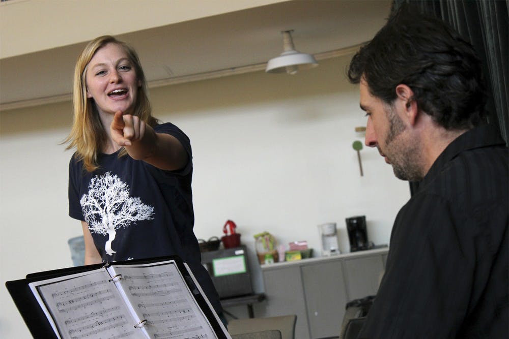 <p>Director and UNC MFA student Arielle Yoder rehearses a Broadway number with music director Jesse Kapsha on keys. </p><p>Photo courtesy of Wagon Wheel Arts.</p>