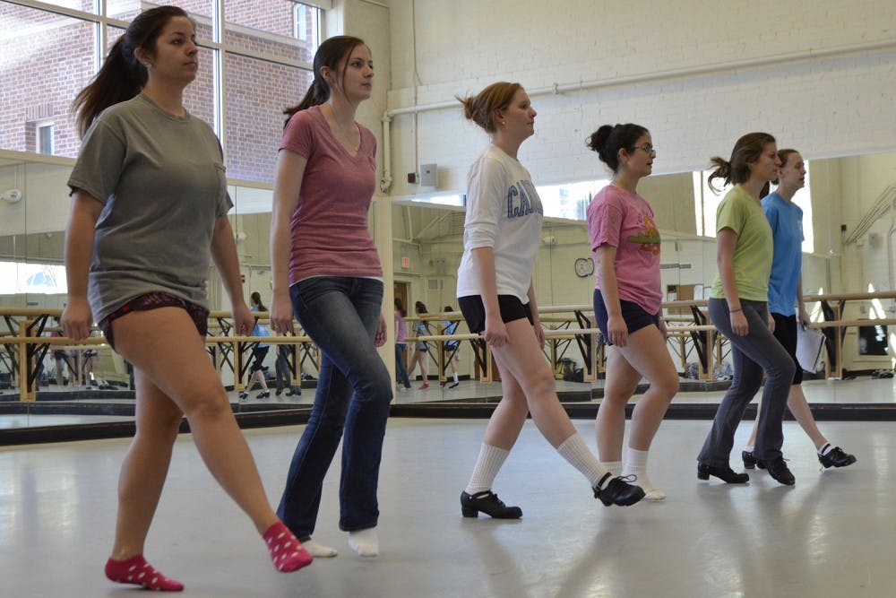 Members of The Carolina Irish Association practice in the dance studios below Woolen Gymnasium on Thursday for the group's upcoming Spring Showcase in the Student Union Great Hall on March 23rd. 

From left to right
Brianna Gallagher  
Halie Reed
Olivia Barnes
Emma D'Agostino
Olivia DeSena
Caitlyn Carmean
