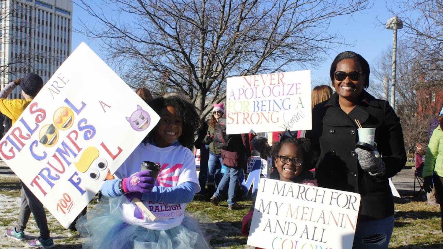 (From left) Kayla Dunson, Cheyloh Scott, and Jennifer Grayson from Fayettville, N.C. attended Saturday's march.