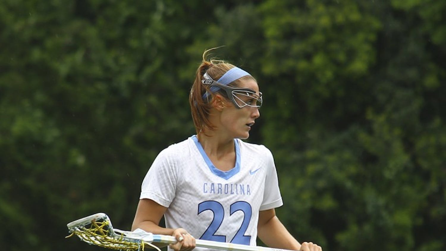 Maggie Bill faces off against the University of Florida during the NCAA Women's Lacrosse Tournament Sunday.