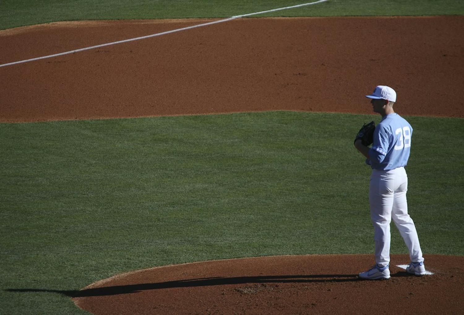 North Carolina pitcher J.B. Bukaukas (38) prepares to throw out the season opening pitch against Kentucky on February 17.