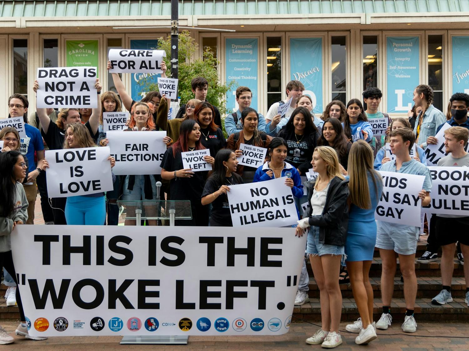 UNC students protesting the visitation of former Vice President Mike Pence in the Pit on April 26, 2023, in Chapel Hill, N.C.