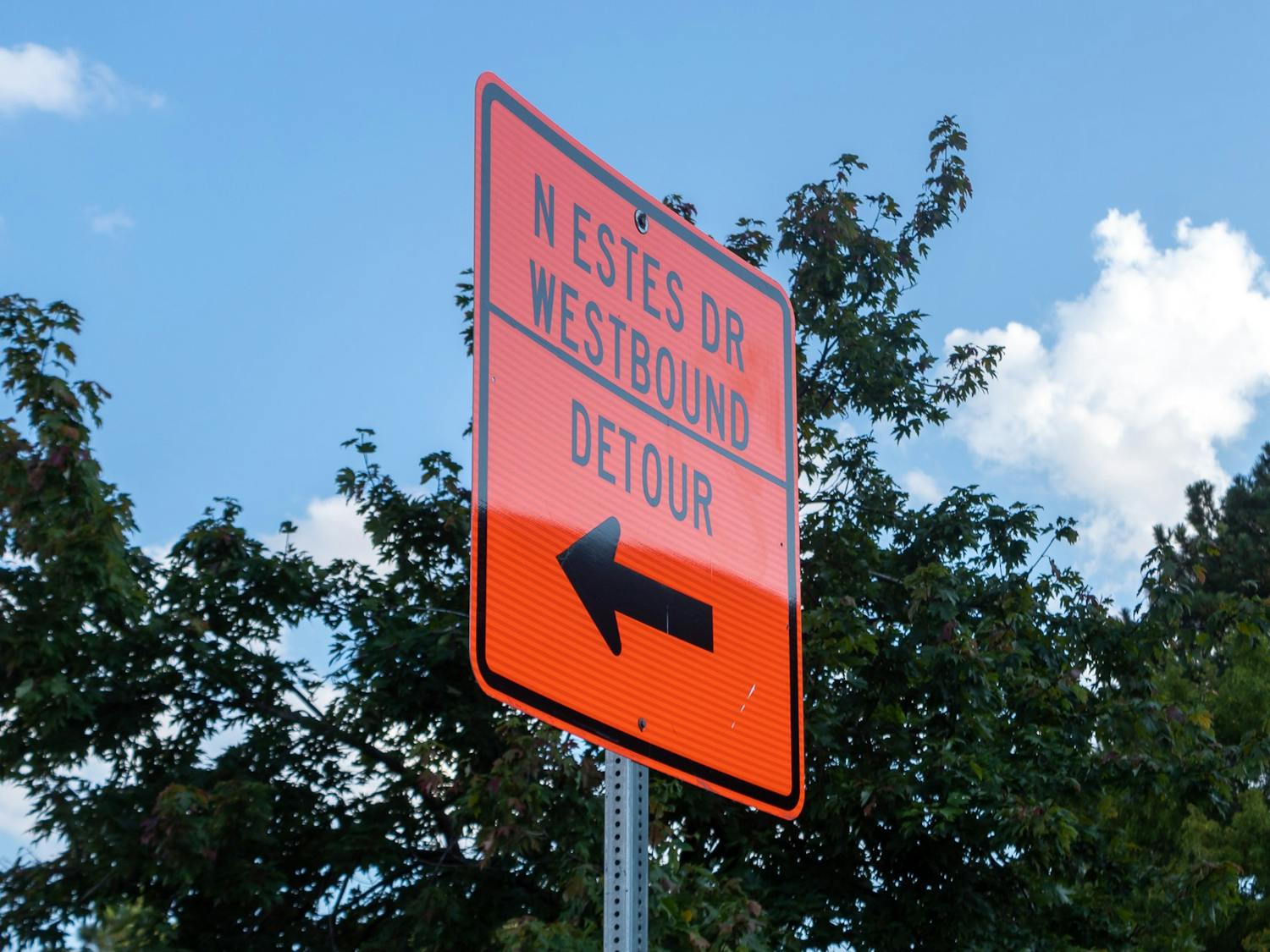 A road sign indicating the detour route on W. Estes Drive, pictured on Tuesday, Sept. 20, 2022.