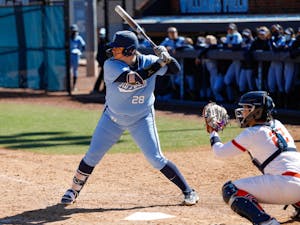 UNC fifth-year designated hitter Brittany Pickett (28) goes to bat in Anderson Softball Stadium in Chapel Hill, NC on Feb. 20, 2021. The Syracuse Orange beat the Tar Heels 3-2.