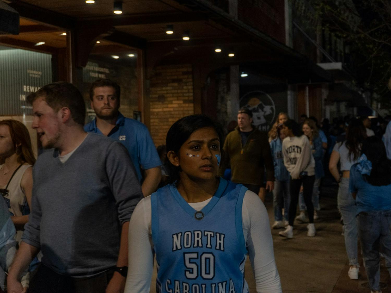 Fans disperse after the NCAA Championship game on Monday, April 4, 2022. UNC lost to Kansas 72-69.