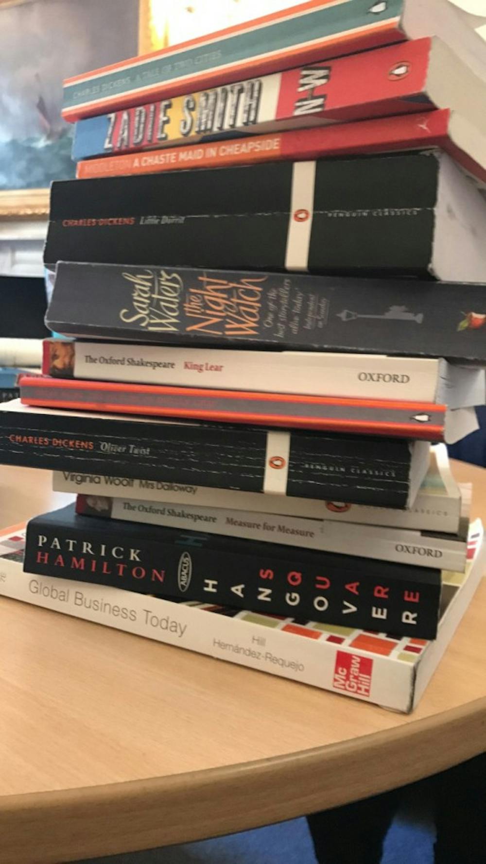 <p>A semester's worth of books. That's life in London.</p>