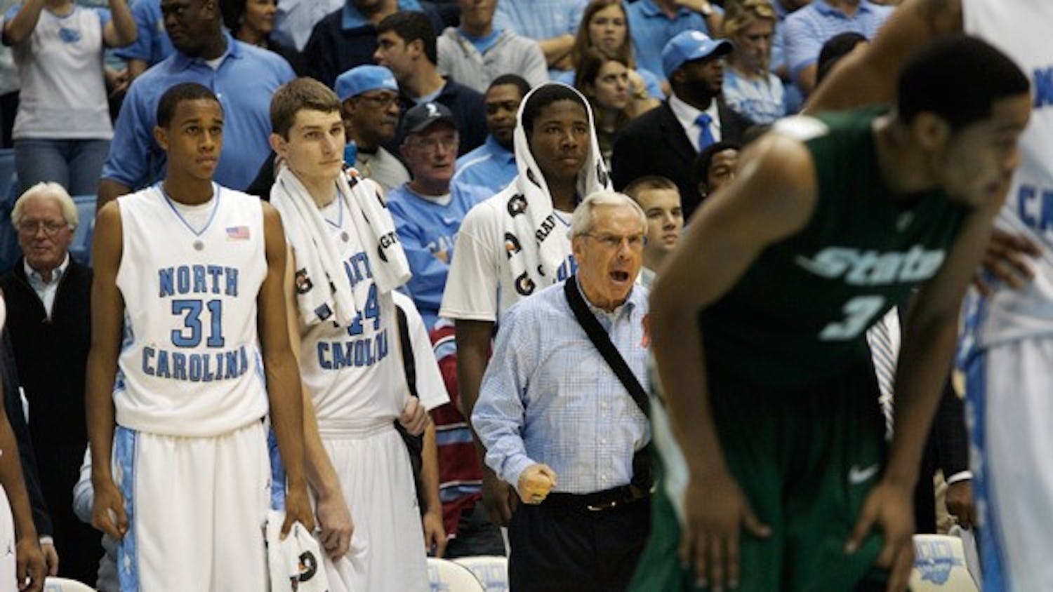Coach Roy Williams threw a variety of lineups at Michigan State, including one with four freshmen. DTH/Andrew Dye