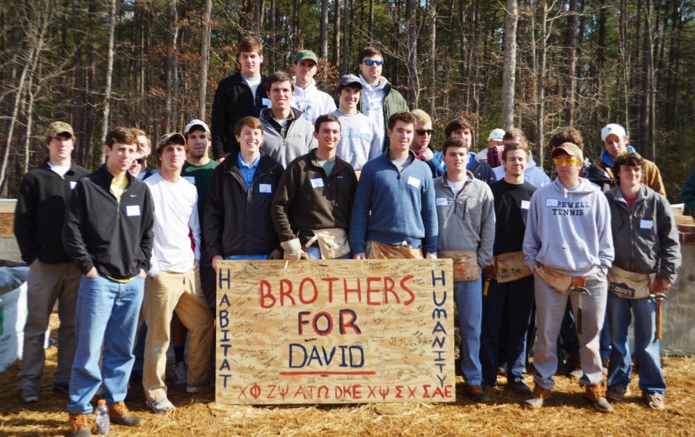 Brothers for David, a partnership of several UNC fraternities, work together with Habitat for Humanity to build a house in honor of David Shannon. The house will home a lower-income CH family whose parents work as custodians on UNC