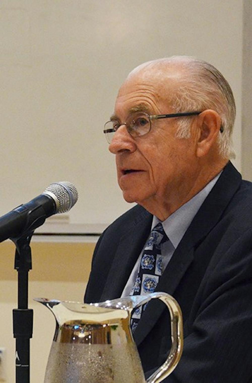 	NPR newscaster Carl Kasell spoke about breaking stories on Tuesday evening in Carroll Hall.
