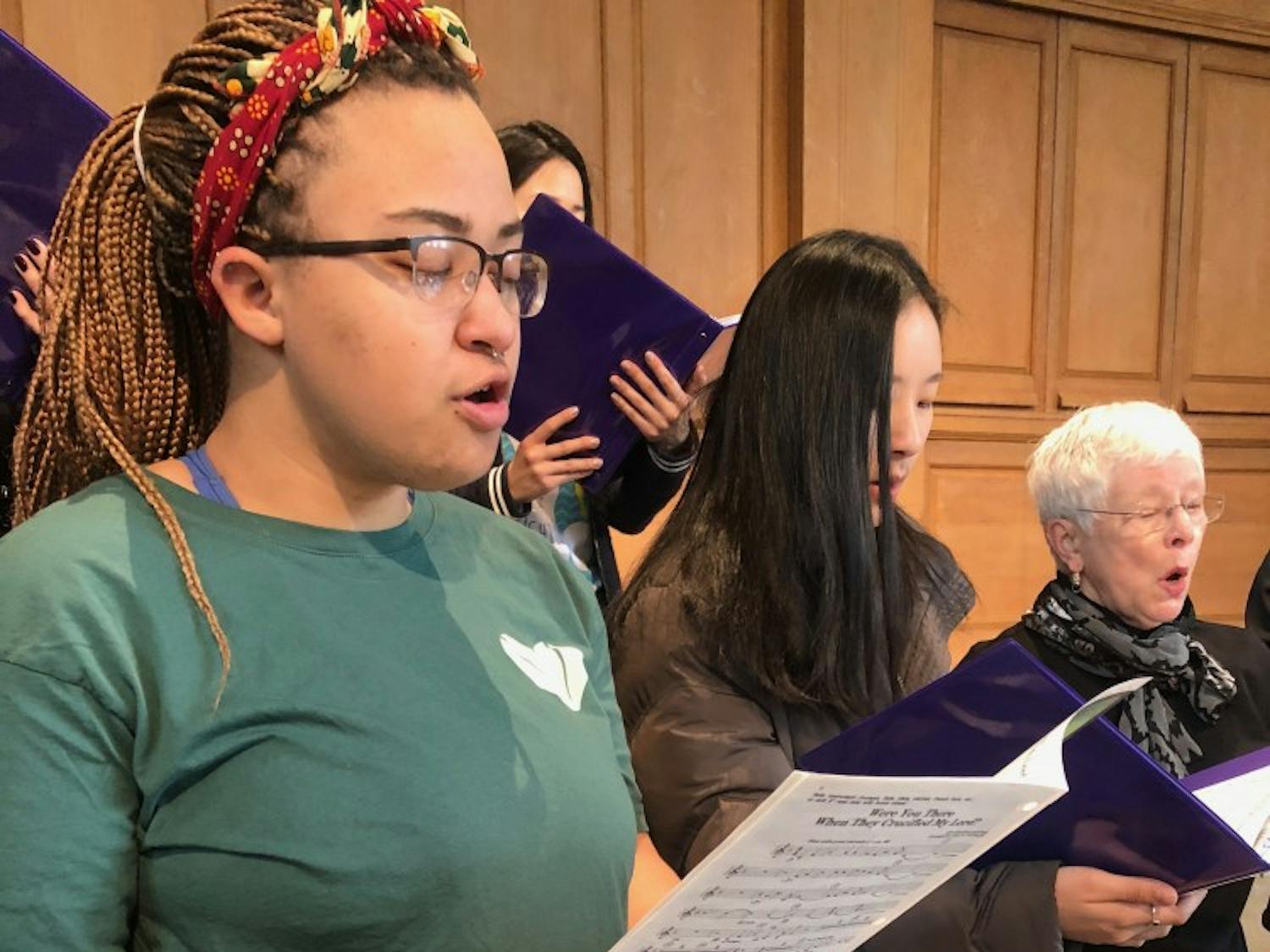Alexx Andersen participates in the Wake Forest Baptist Church's choir practice at Wait Chapel.