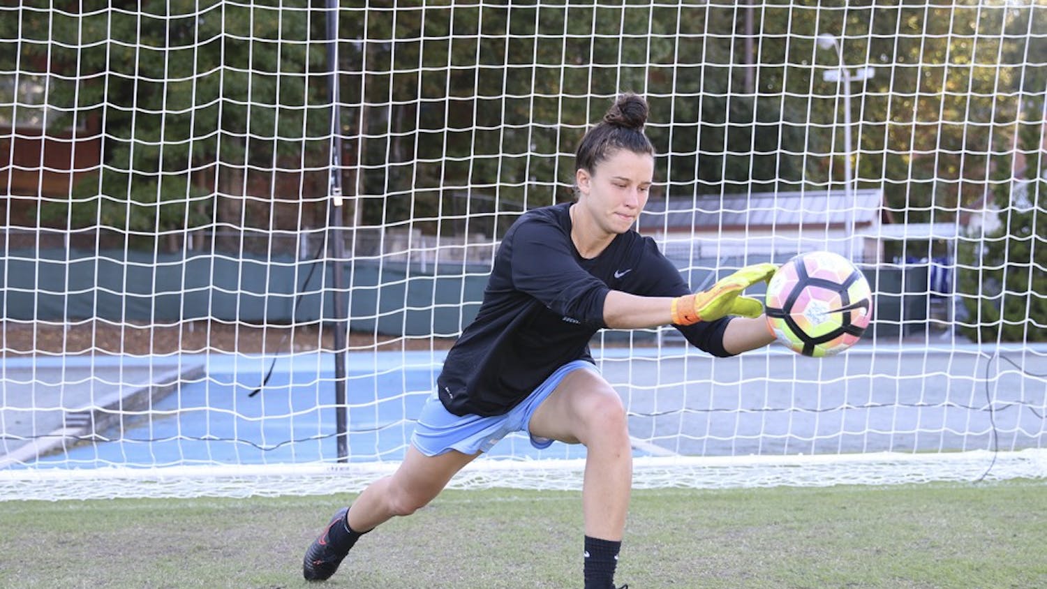 UNC Goal Keeper Lindsay Harris poses for a photo at Fetzer Field on Monday. 