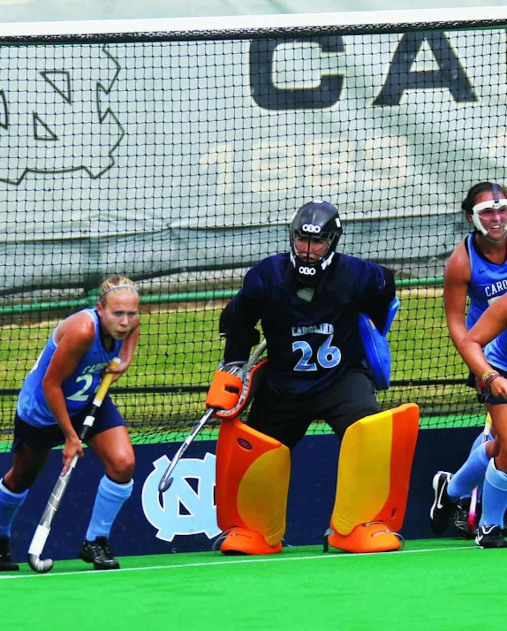 The Tar Heels defend against a penalty corner. UNC gave up a season-high five goals in its ACC title game loss to Maryland.