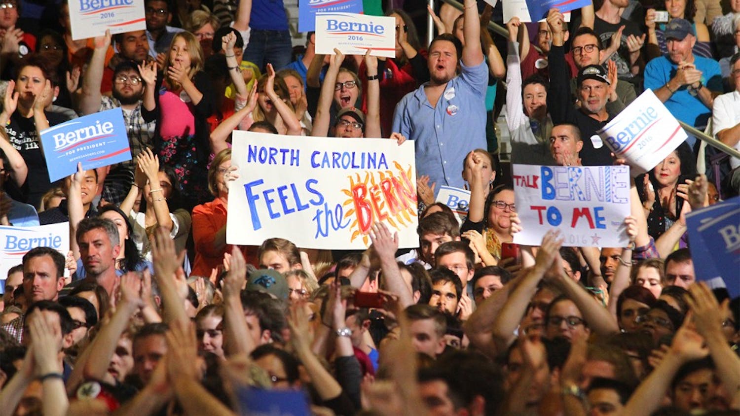 Supporters of presidential candidate Bernie Sanders attend a rally on Sept. 13, 2015 in Greensboro.