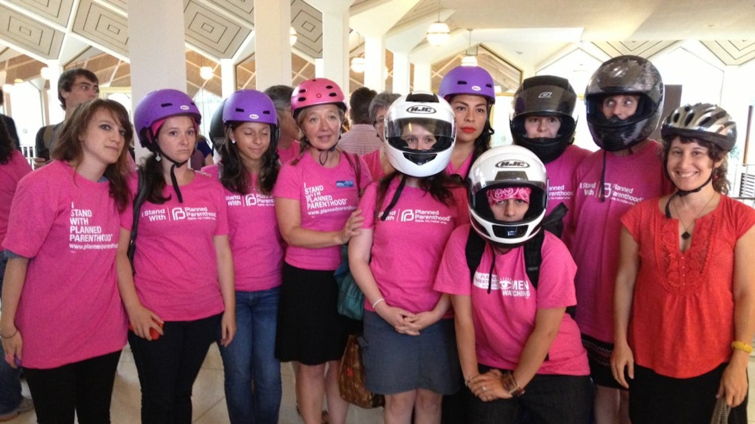 	Pro-abortion rights activists sported motorcycle helmets at the N.C. General Assembly Thursday in recognition of state legislators&#8217; decision Wednesday to insert abortion clinic regulations into a motorcycle safety bill.