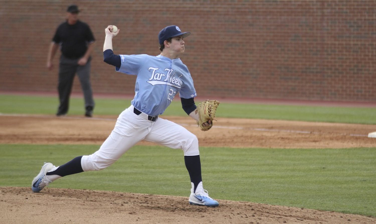 North Carolina pitcher&nbsp;Tyler Baum (23) throws a pitch against VCU on Tuesday.