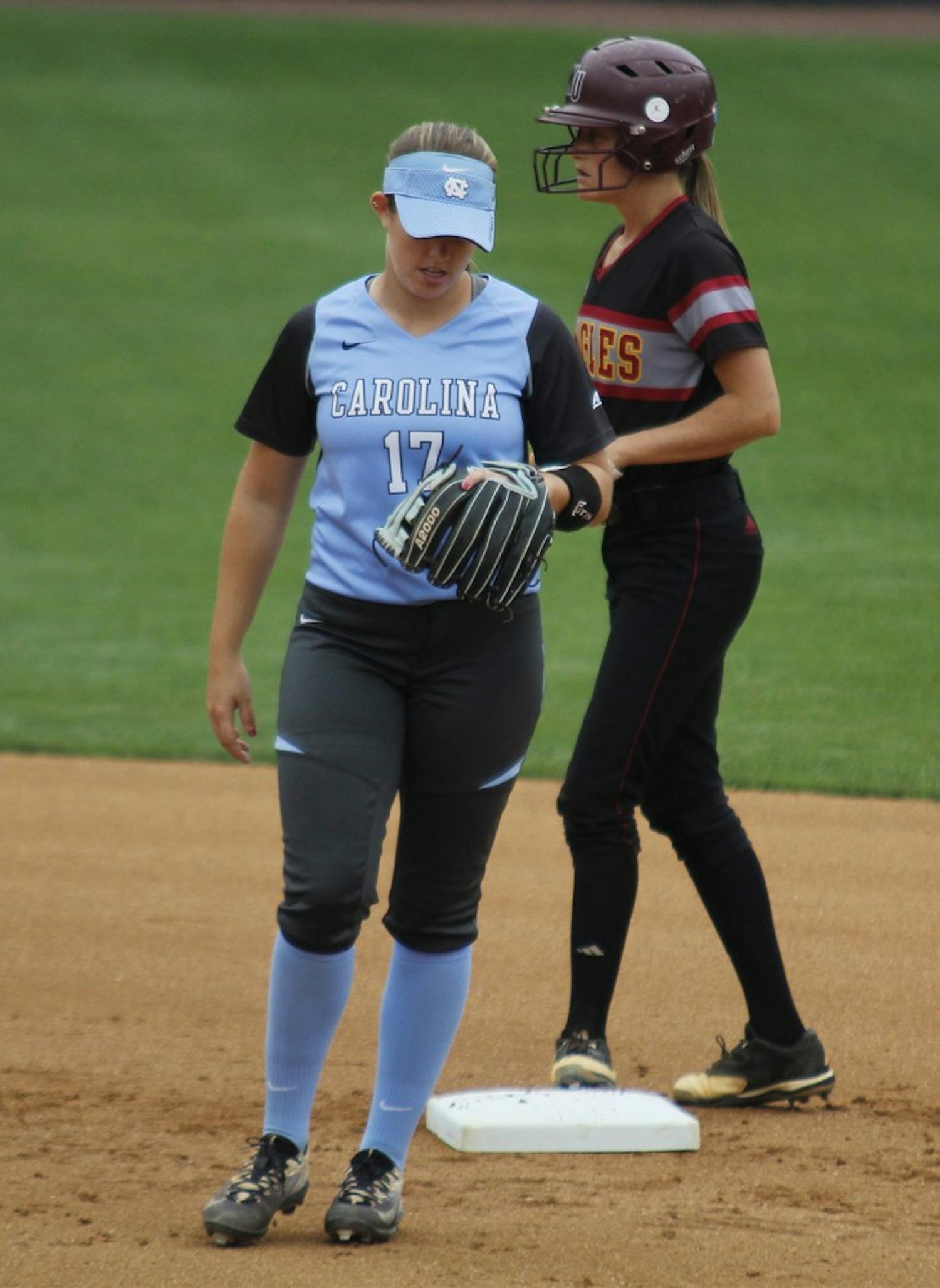 North Carolina second baseman Katelyn Shifflett (17) walks away from second base during the team's 8-7 loss to Winthrop&nbsp;on Wednesday.