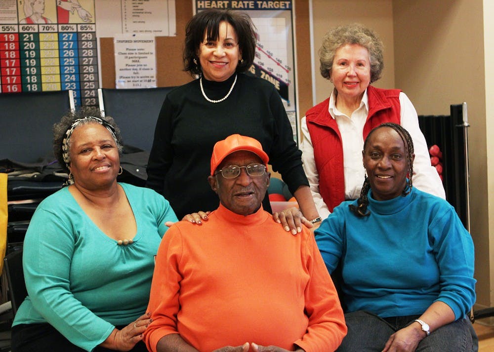 The Orange County Jammers Senior Cheerleading Group. Back row: Lynn Lyght and Marilyn Guthrie.  Front row: Phyllis Fearrington, WIlliam Fonville, and Rosa Bowles. 