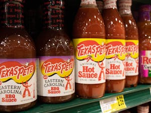 Texas Pete hot sauce is pictured on grocery store shelves on Thursday, Oct. 13, 2022.