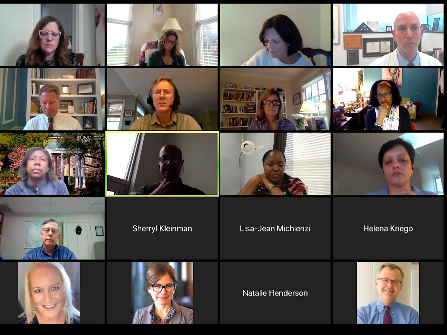 Screenshot from the UNC Advisory Committee meeting held virtually on Wednesday, Nov. 11, 2020.