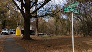 The corner of Mitchell Lane and McDade Street in the Northside District is pictured on Nov. 29, 2021.