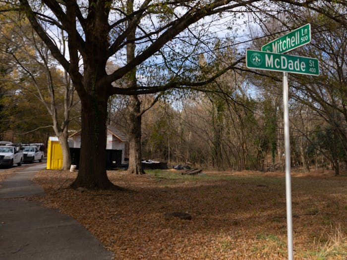 The corner of Mitchell Lane and McDade Street in the Northside District is pictured on Nov. 29, 2021.