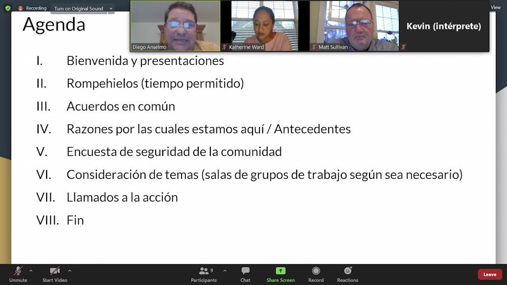 Chapel Hill's Re-imagining Community Task Force hosted a Spanish-language listening session for community members via Zoom on March. 16, 2021. The Task Force aims to improve public safety and equity by drawing upon community perspectives.