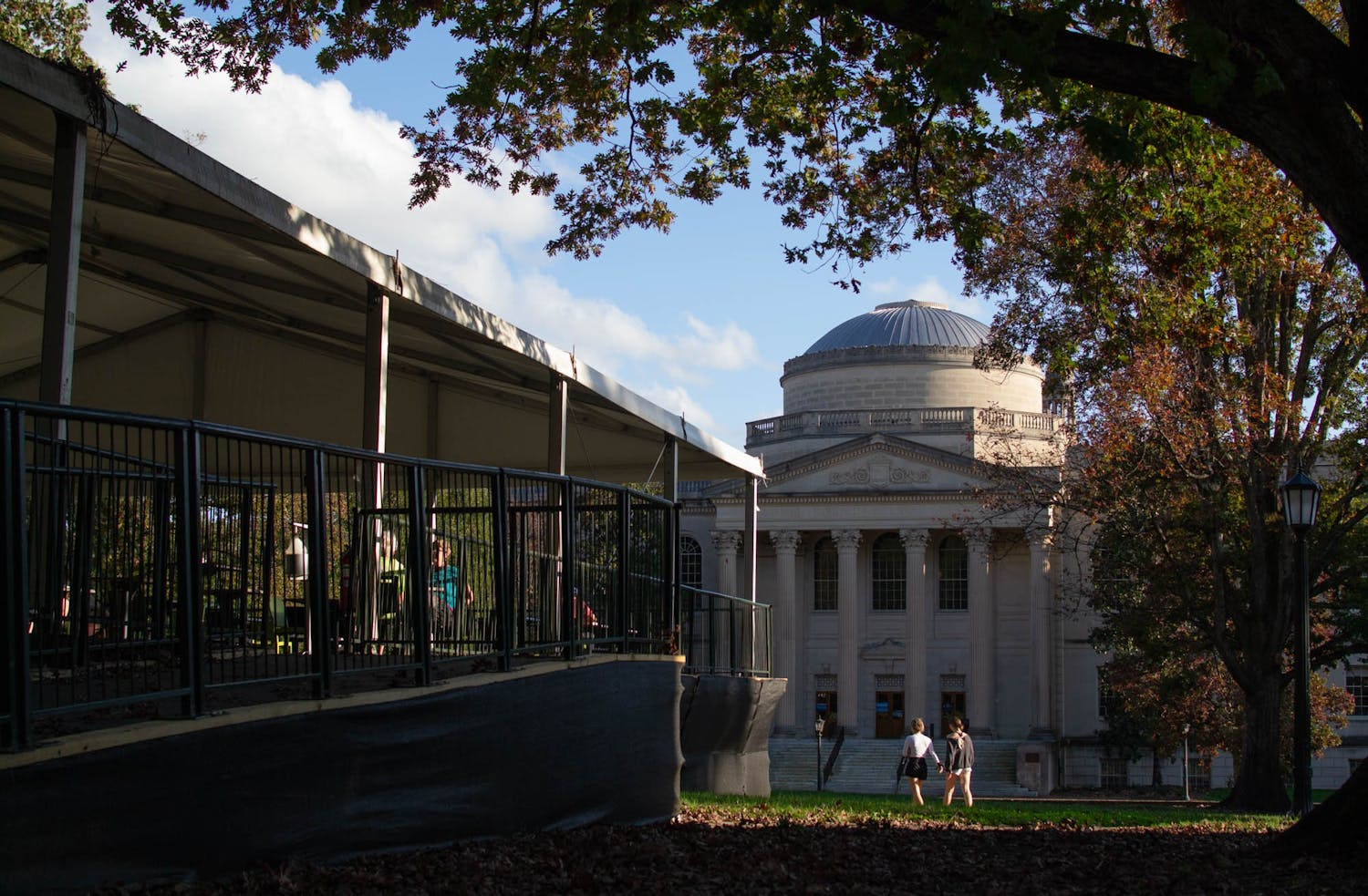 Wilson Library behind Outdoor Seating Tent