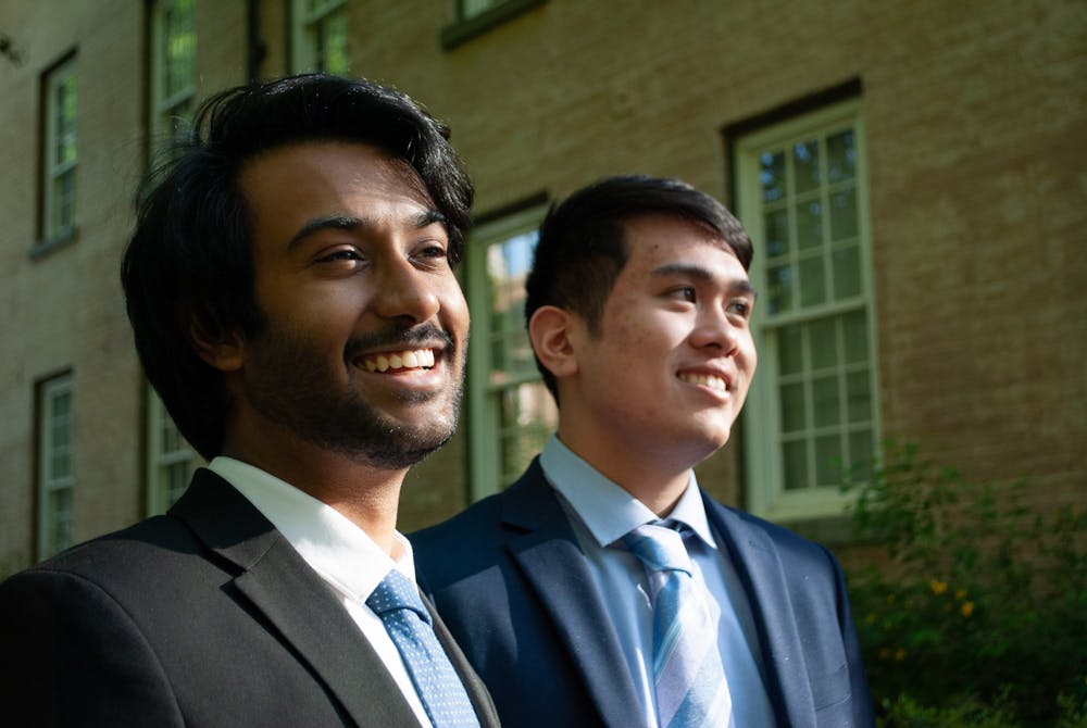Cofounders of Lux Libertas Ventures, business and computer science major Sanjeev Musuvathy and business major Nathan Ho, pose for a portrait.