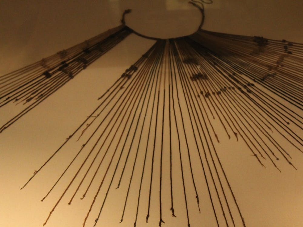 	Author&#8217;s picture of a quipu from a Lima archaeology museum.